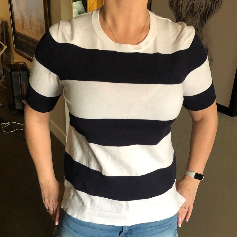 Catherine Navy Blue & White Stripe Sweater Top